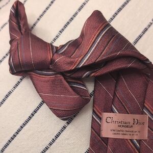Dior Men's Burgundy Striped Tie